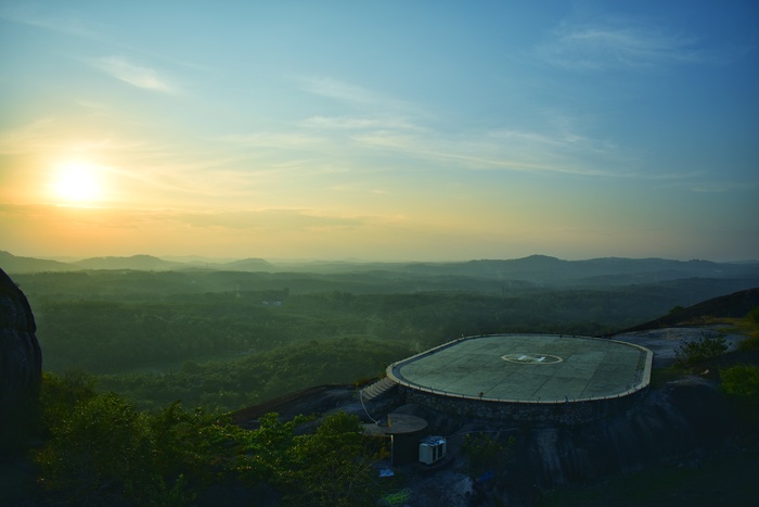 Aerial view of the Jatayu Earth Sculpture showcasing its massive structure and intricate details