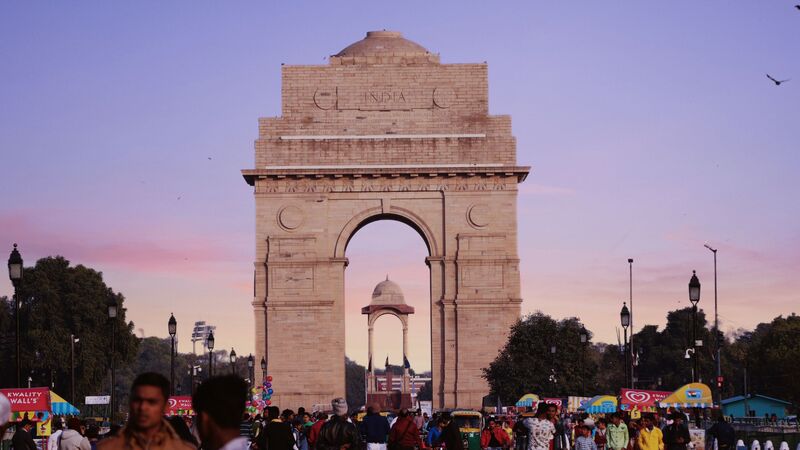 Tourists near India Gate in Delhi